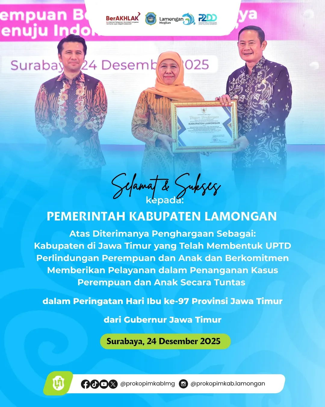 Foto: Komitmen Lindungi Perempuan dan Anak, Lamongan Raih Penghargaan