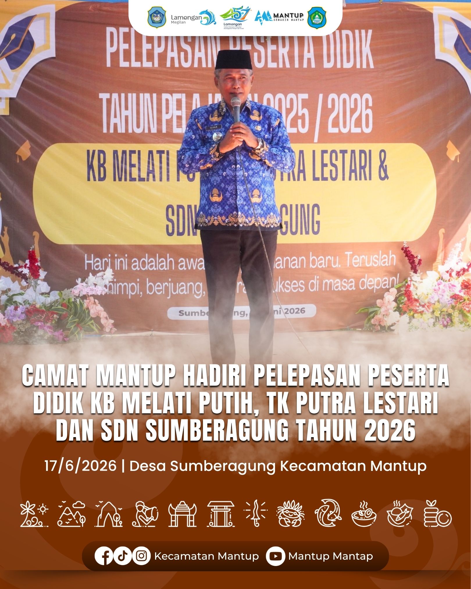 Foto: Camat Mantup Hadiri Pelepasan Peserta Didik KB Melati Putih, TK Putra Lestari dan SDN Sumberagung Tahun 2026