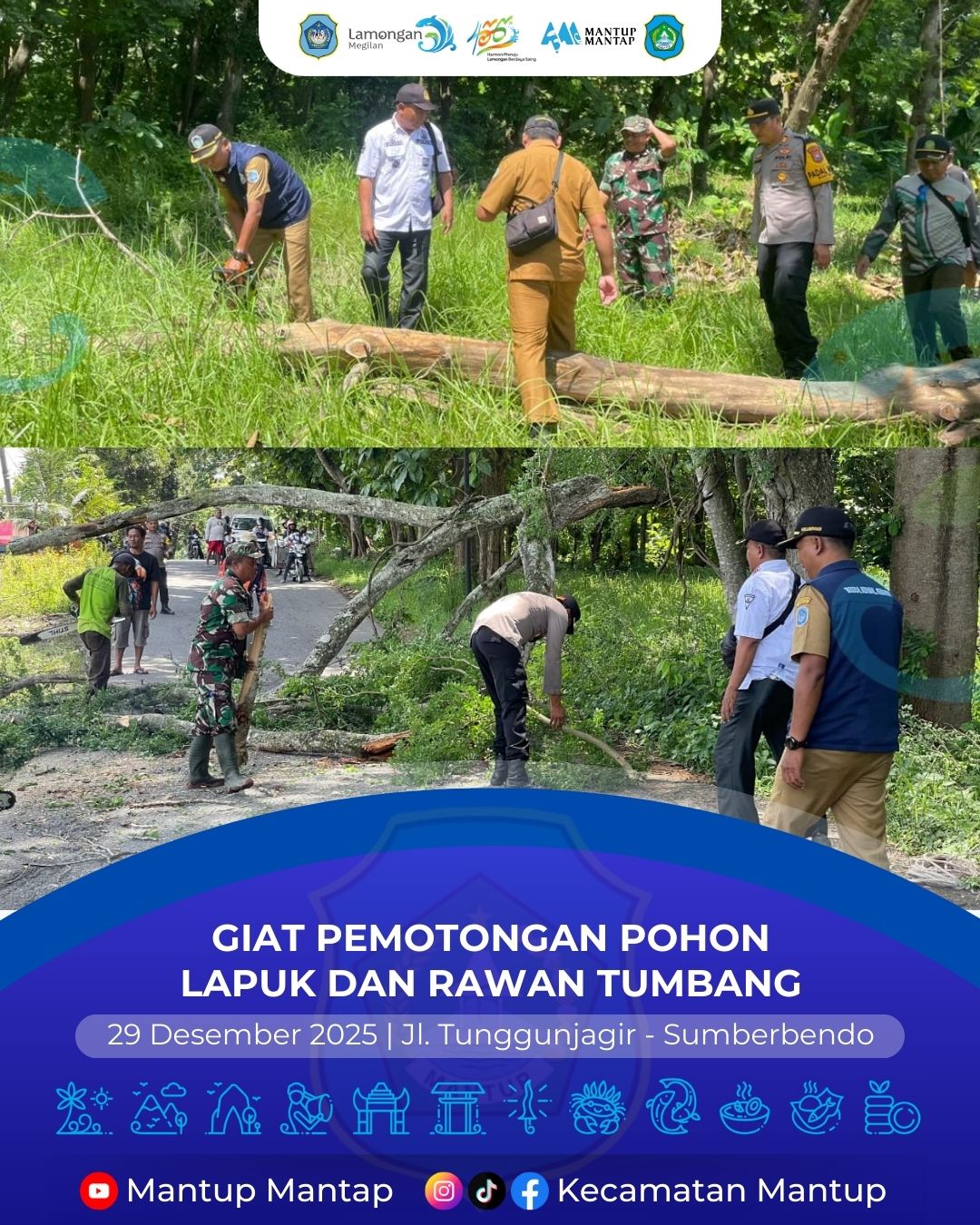 Foto: Giat Pemotongan Pohon Lapuk dan Rawan Tumbang di Ruas Jalan Tunggunjagir – Sumberbendo