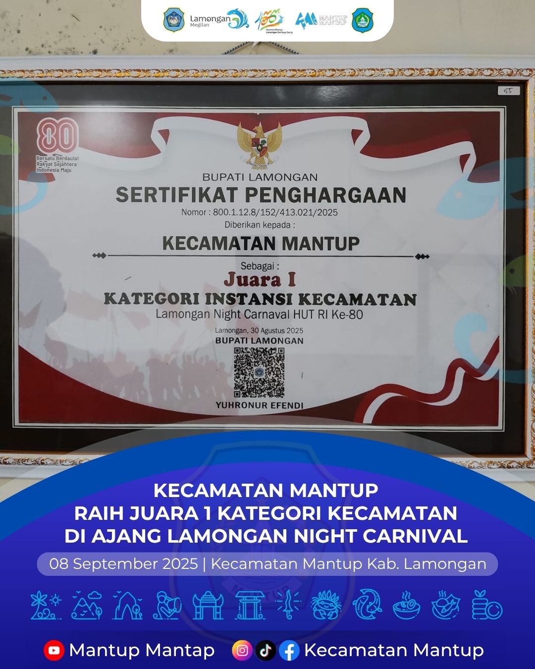 Foto: Kecamatan Mantup Raih Juara 1 Kategori Kecamatan di Ajang Lamongan Night Carnival