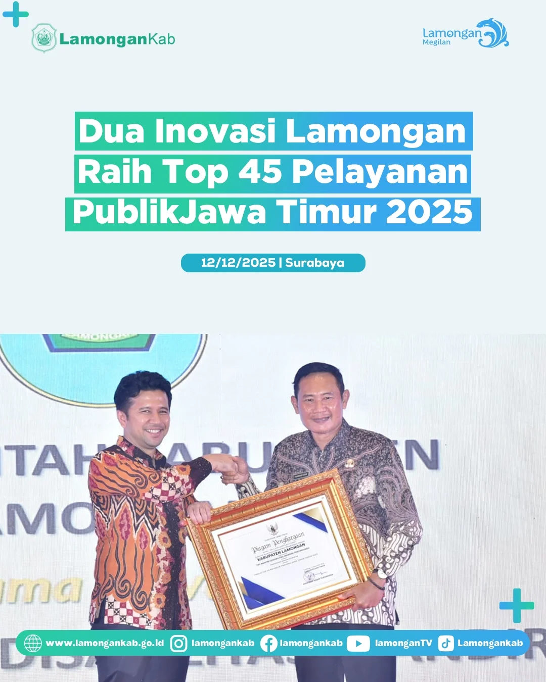 Foto: Dua Inovasi Lamongan Raih Top 45 Pelayanan Publik Jawa Timur 2025