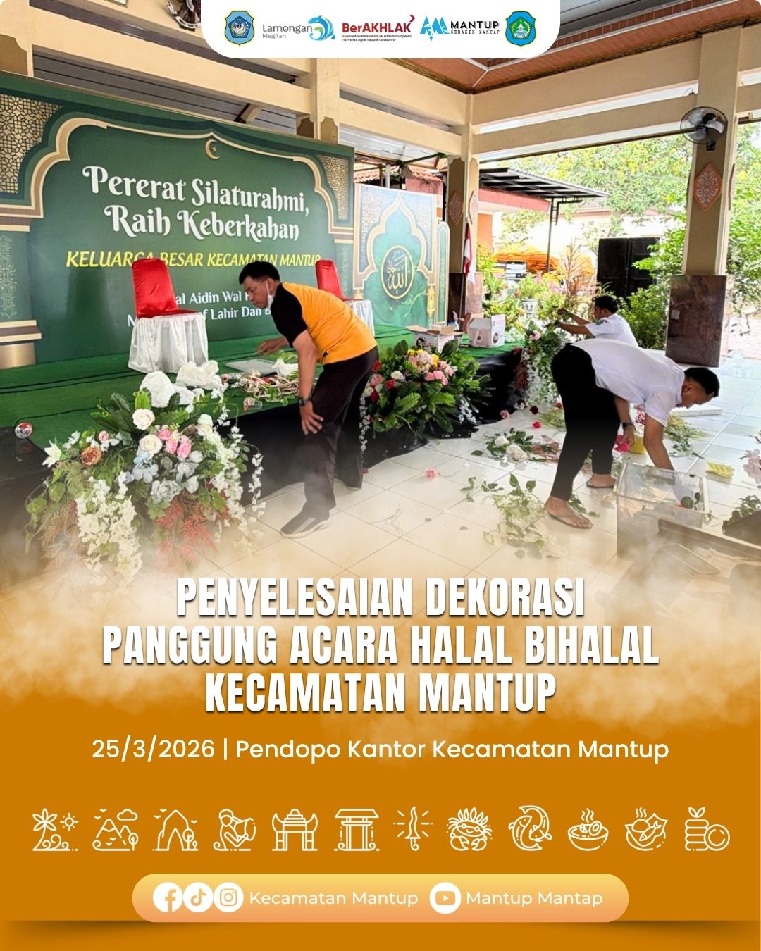 Foto: Penyelesaian Dekorasi Panggung Acara Halal Bihalal Kecamatan Mantup