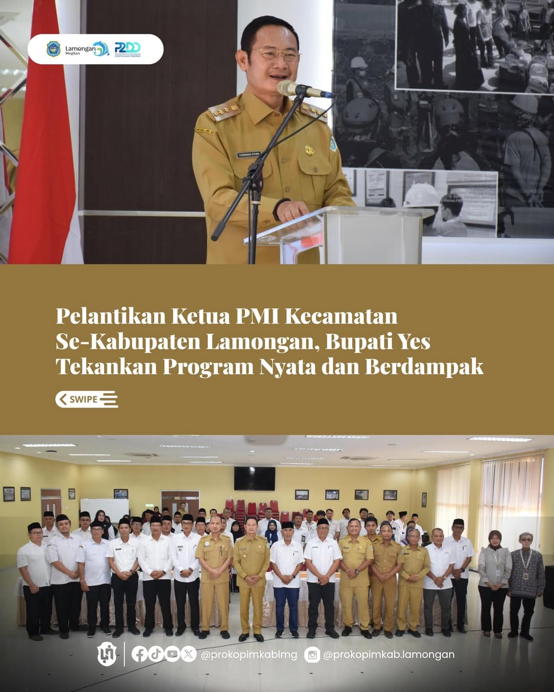 Foto: Pelantikan Ketua PMI Kecamatan Se-Kabupaten Lamongan, Bupati Yes Tekankan Program Nyata dan Berdampak