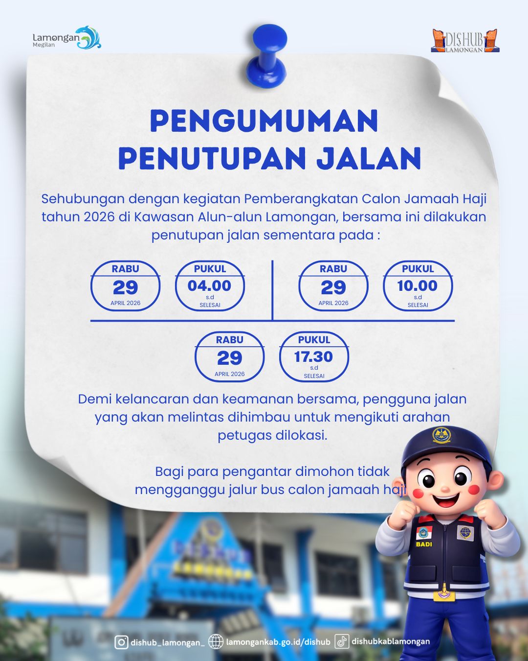 Foto: Pengumuman Penutupan Jalan di Kawasan Alun-alun Lamongan
