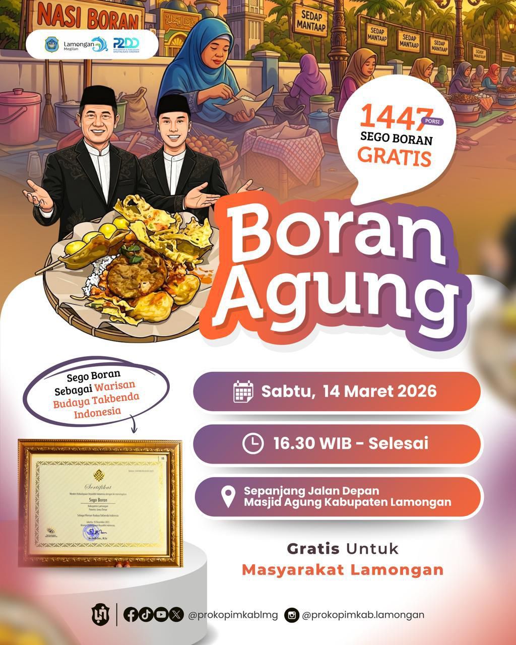 Foto: Ayo Hadiri dan Nikmati Bareng-bareng Makan Sego Boran di Alun-Alun Lamongan