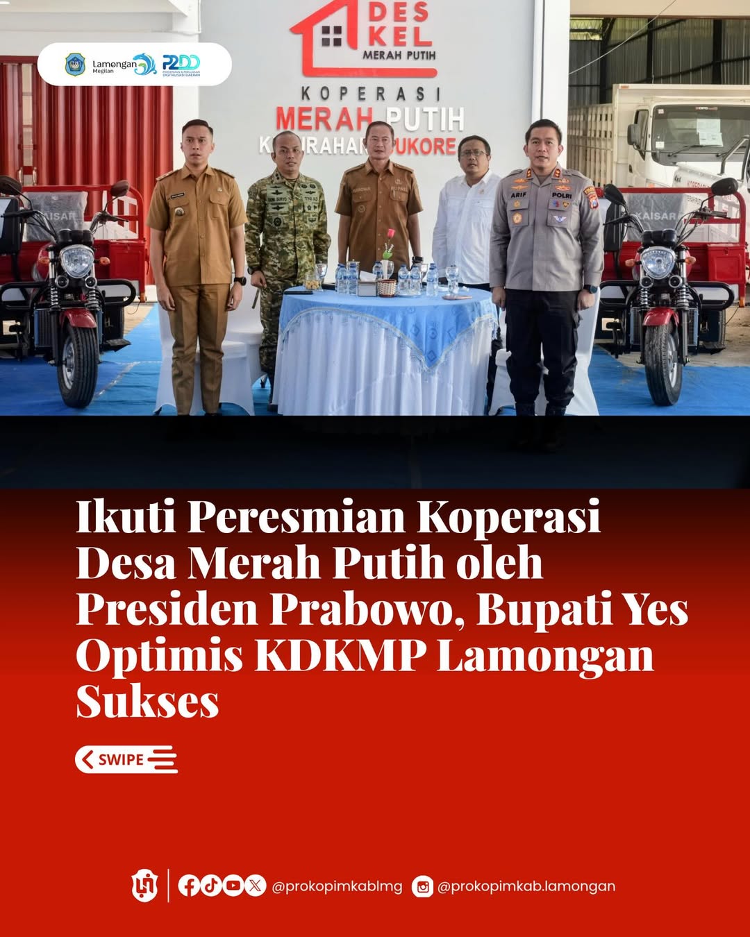 Foto: Ikuti Peresmian Koperasi Desa Merah Putih oleh Presiden Prabowo, Bupati Yes Optimis KDKMP Lamongan Sukses