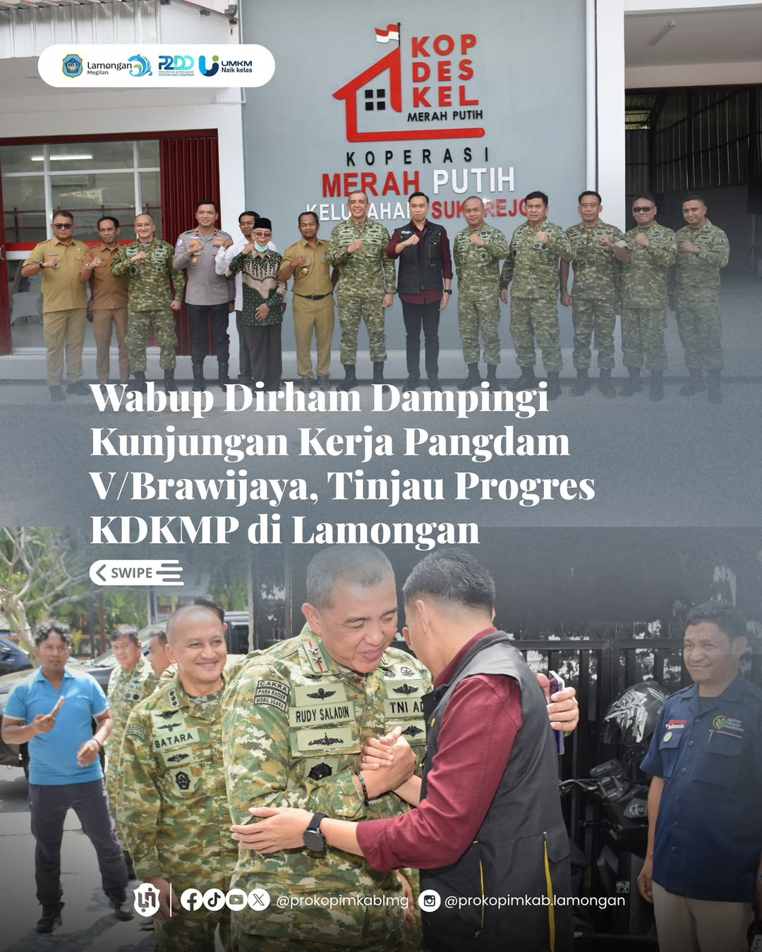 Foto: Wabup Dirham Dampingi Kunjungan Kerja Pangdam V/Brawijaya, Tinjau Progres KDKMP di Lamongan