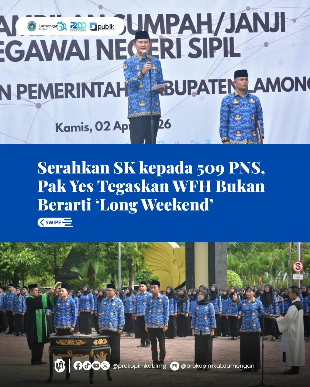 Foto: Serahkan SK kepada 509 PNS, Pak Yes Tegaskan WFH Bukan Berarti ‘Long Weekend’