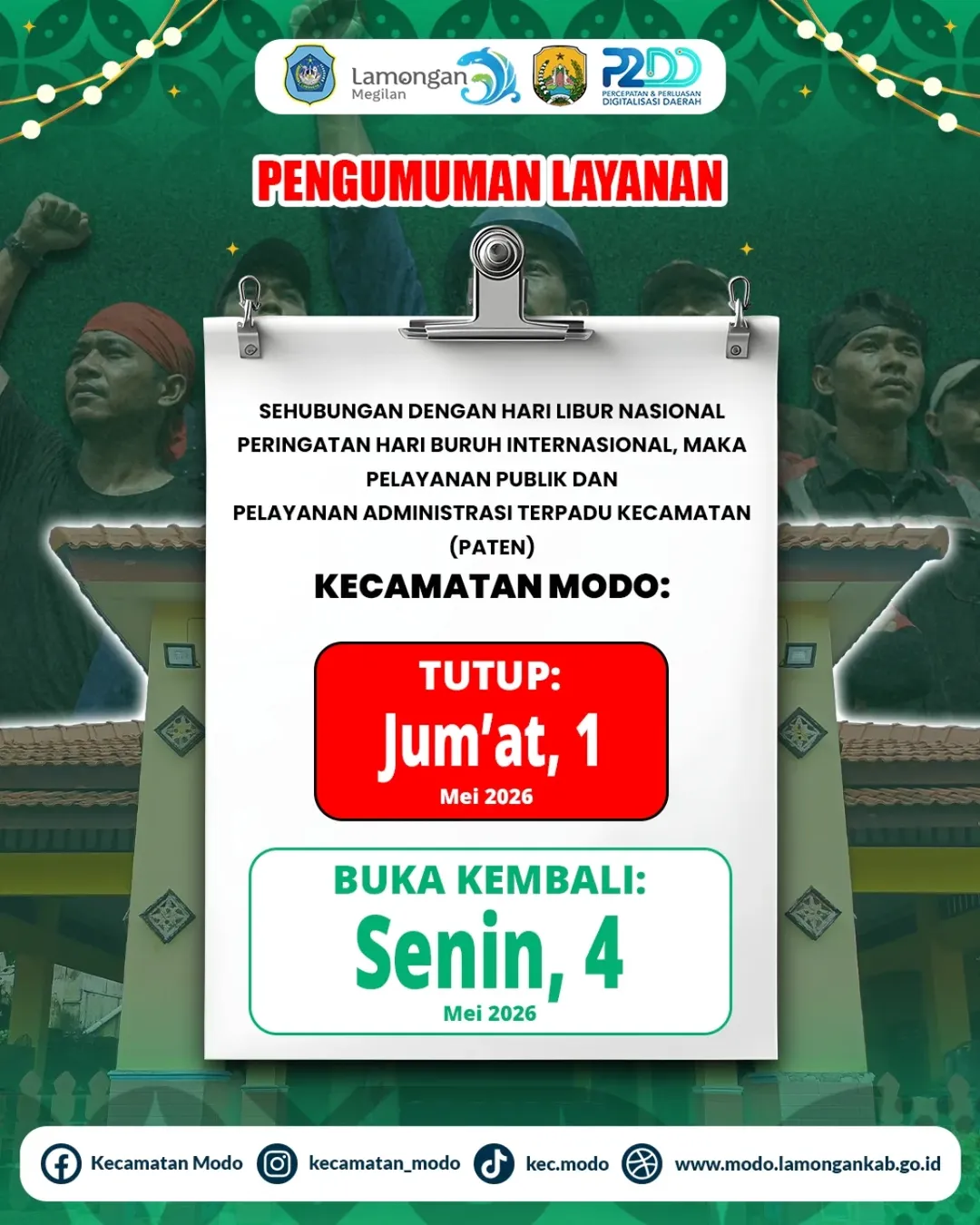 Foto: Pengumuman Layanan Kecamatan Modo