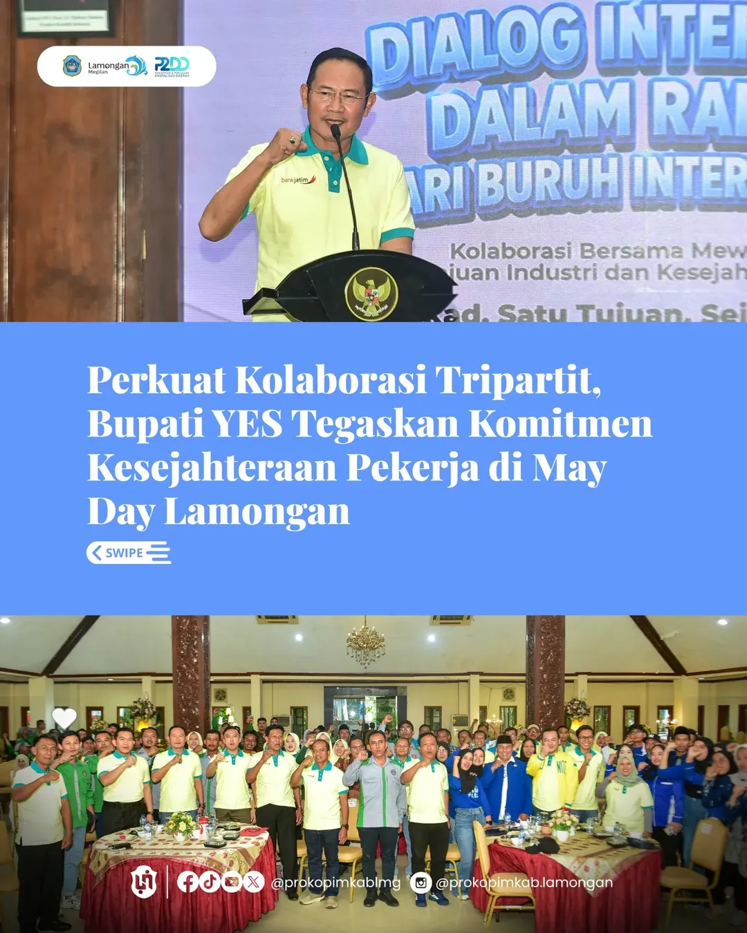Foto: Perkuat Kolaborasi Tripartit, Bupati YES Tegaskan Komitmen Kesejahteraan Pekerja di May Day Lamongan