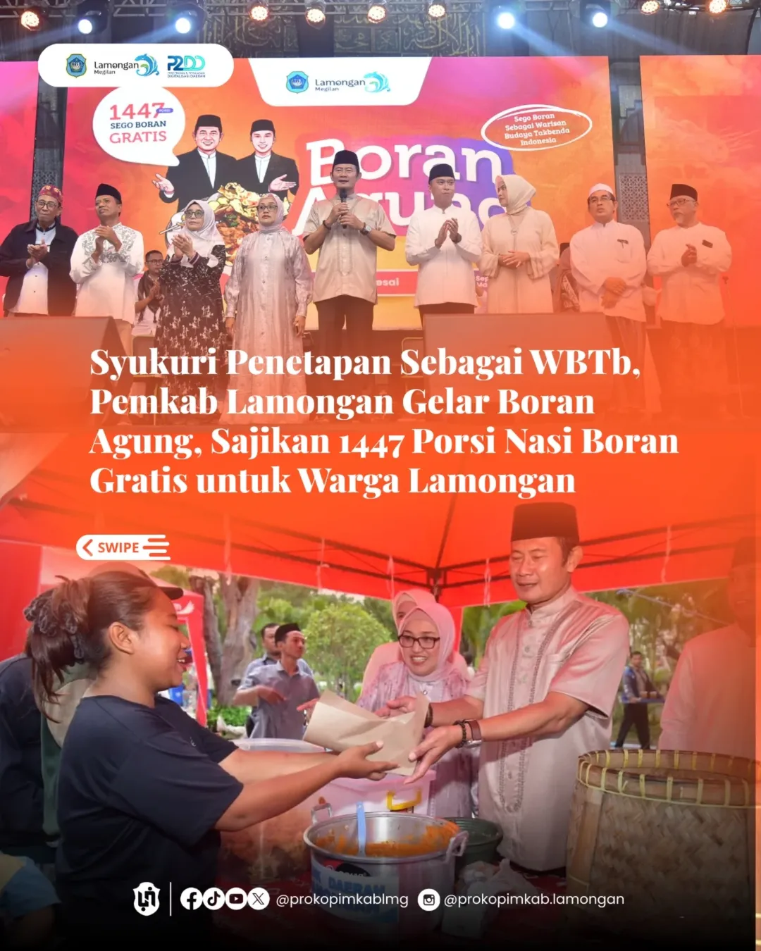 Foto: Syukuri Penetapan Sebagai WBTb, Pemkab Lamongan Gelar Boran Agung, Sajikan 1447 Porsi Nasi Boran Gratis untuk Warga Lamongan