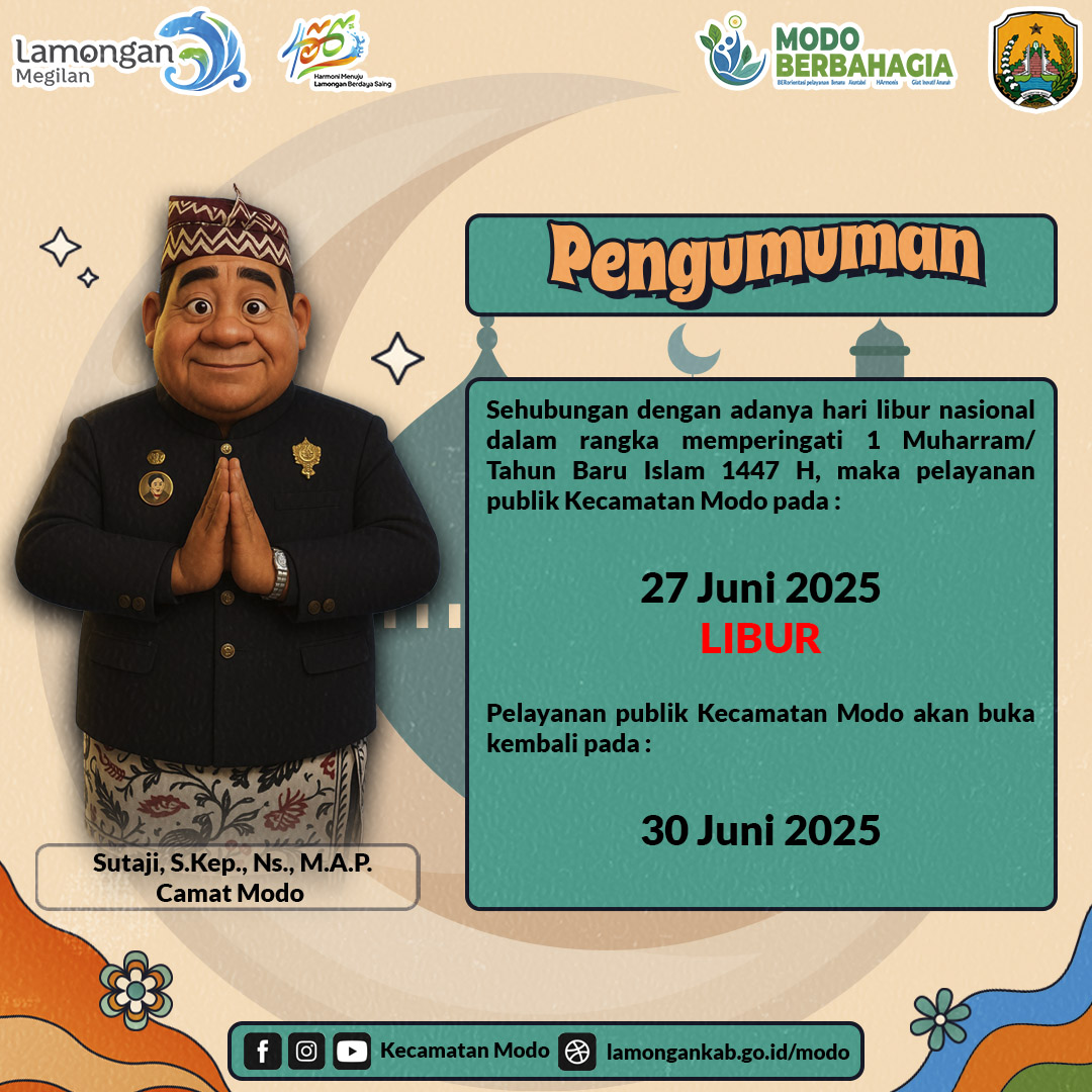 PENGUMUMAN LIBUR PELAYANAN PUBLIK KECAMATAN MODO DALAM RANGKA 1 MUHARRAM/TAHUN BARU ISLAM 1447 H