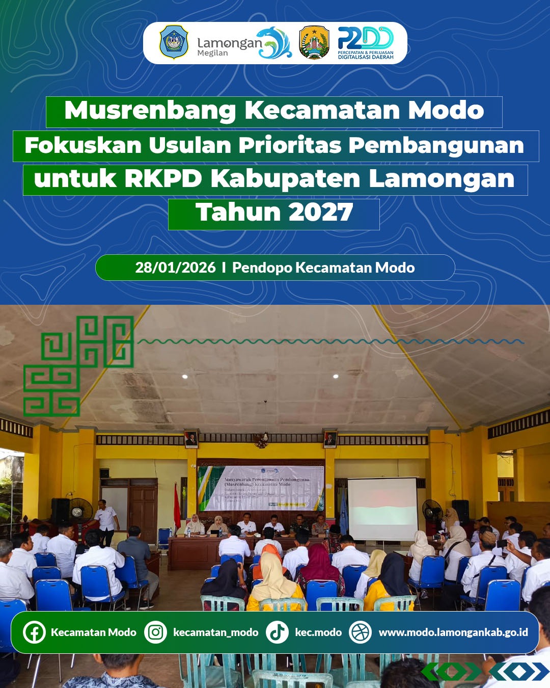 Foto: Musyawarah Perencanaan Pembangunan (Musrenbang) Kecamatan Modo dalam rangka Penyusunan Rencana Kerja Pemerintah Daerah (RKPD) Kabupaten Lamongan Tahun 2027
