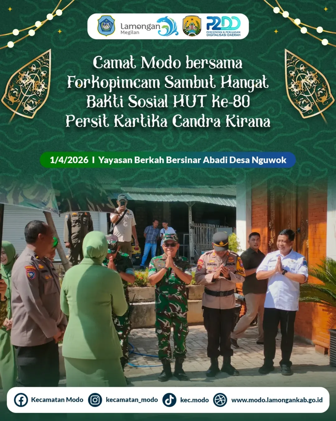 Foto: Camat Modo Bersama Forkopimcam Sambut Hangat Bakti Sosial HUT ke-80 Persit Kartika Candra Kirana