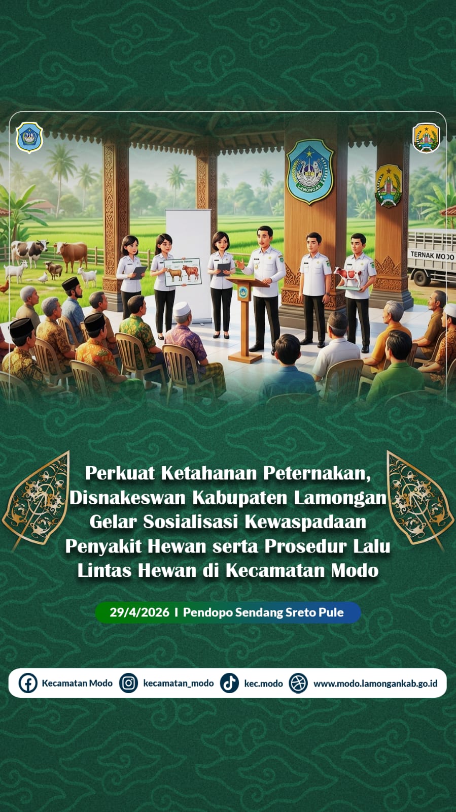 Foto: [Perkuat Ketahanan Peternakan, Disnakeswan Kabupaten Lamongan Gelar Sosialisasi Kewaspadaan Penyakit Hewan serta Prosedur Lalu Lintas Hewan di Kecamatan Modo
