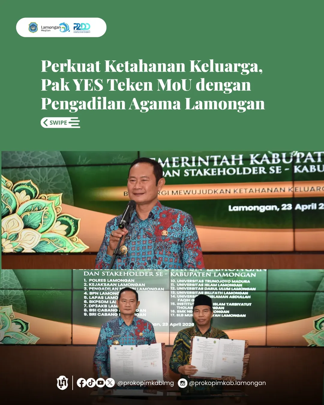 Foto: Perkuat Ketahanan Keluarga, Pak YES Teken MoU dengan Pengadilan Agama Lamongan