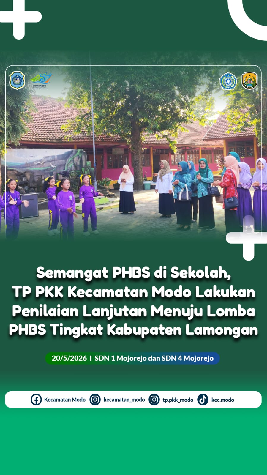 Semangat PHBS di Sekolah, TP PKK Kecamatan Modo Lakukan Penilaian Lanjutan Menuju Lomba PHBS Tingkat Kabupaten Lamongan