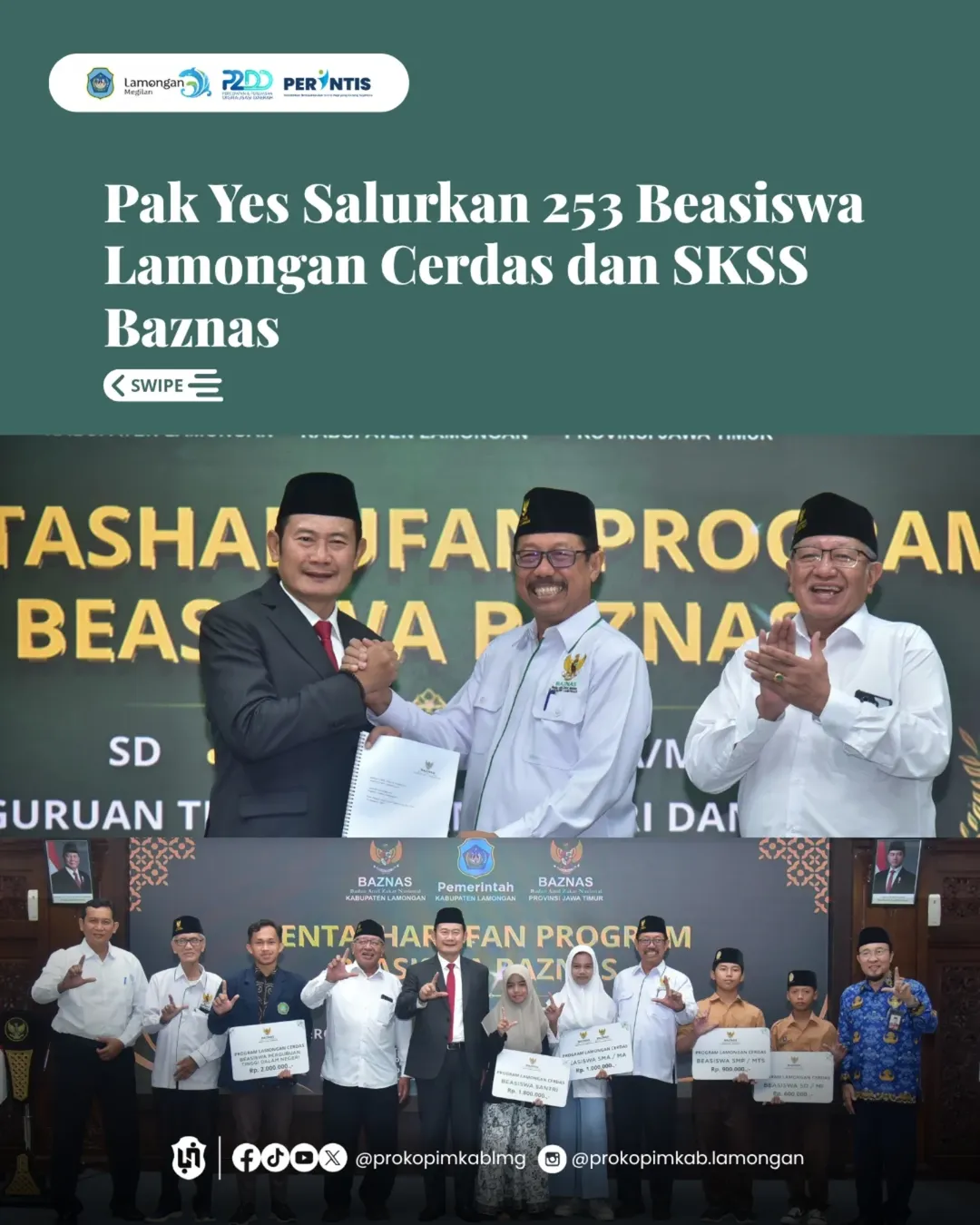 Pak Yes Salurkan 253 Beasiswa Lamongan Cerdas dan SKSS Baznas