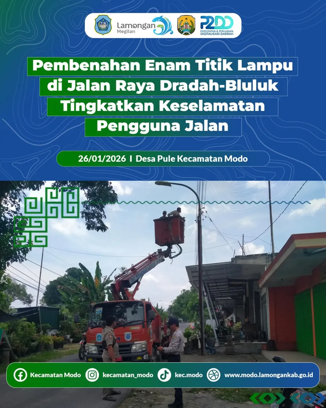 Foto: Pembenahan Enam Titik Lampu PJU di Jalan Raya Dradah-Bluluk