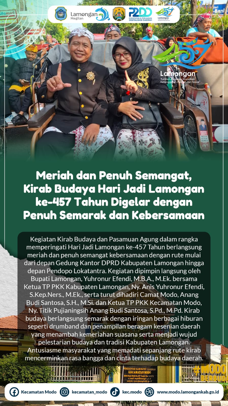 Foto: Meriah dan Penuh Semangat, Kirab Budaya Hari Jadi Lamongan ke-457 Digelar dengan Penuh Semangat dan Kebersamaan