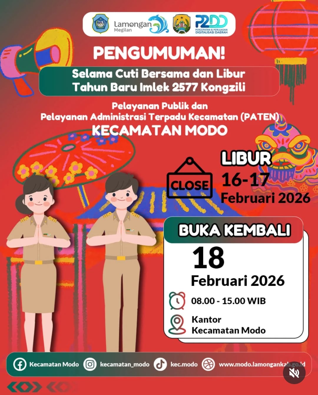 Foto: Pengumuman Layanan Hari Libur Imlek di Kantor Kecamatan Modo