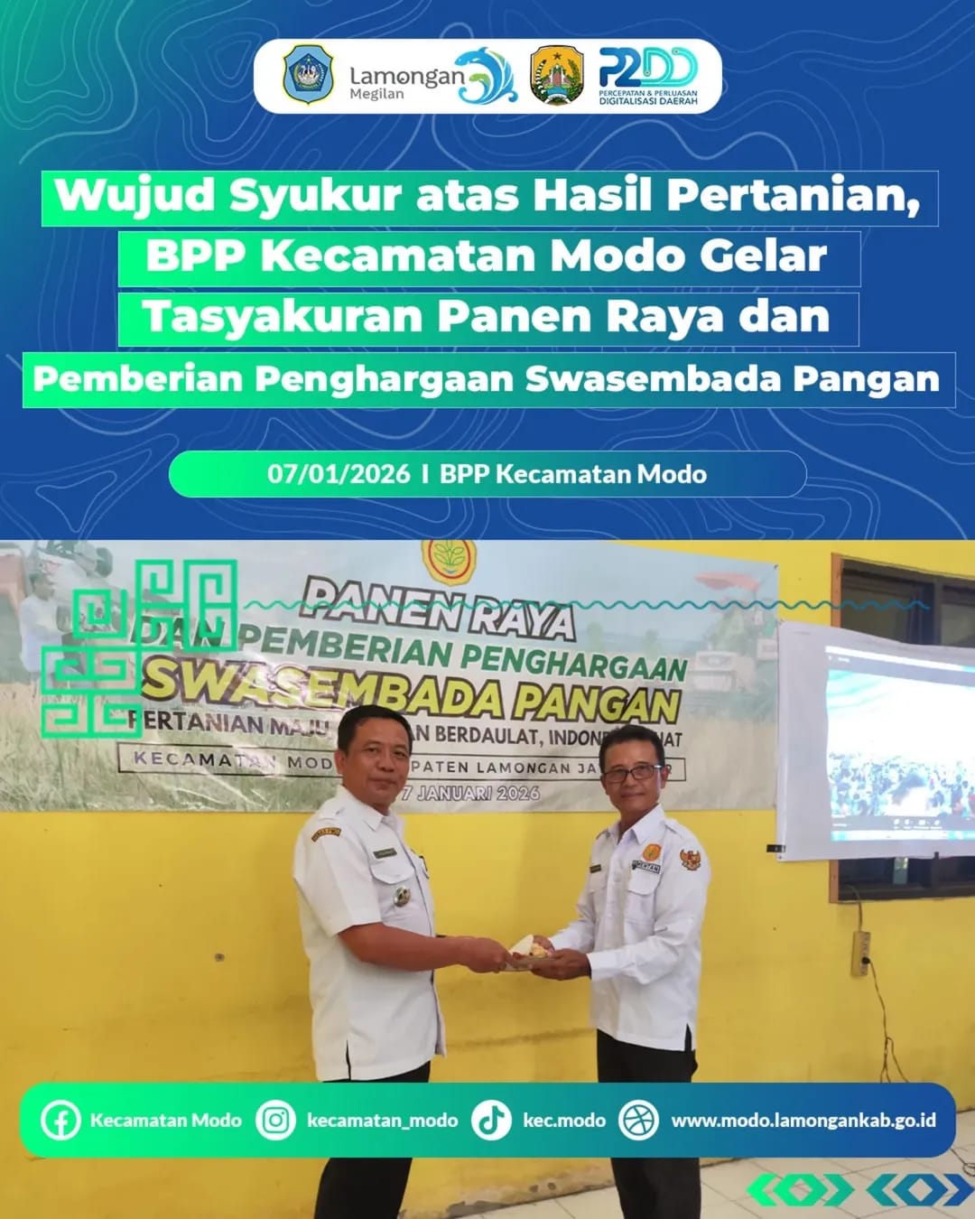 Foto: Wujud Syukur atas Hasil Pertanian, BPP Kecamatan Modo Gelar Tasyakuran Panen Raya dan Pemberian Penghargaan Swasembada Pangan