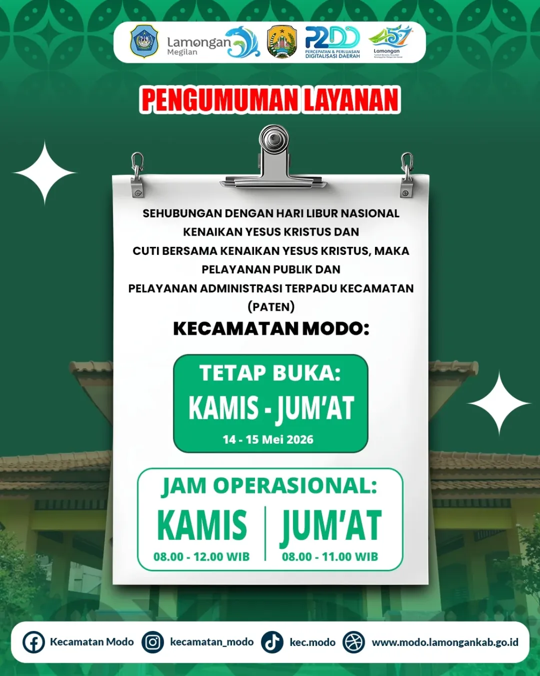 Foto: PENGUMUMAN LAYANAN KECAMATAN MODO