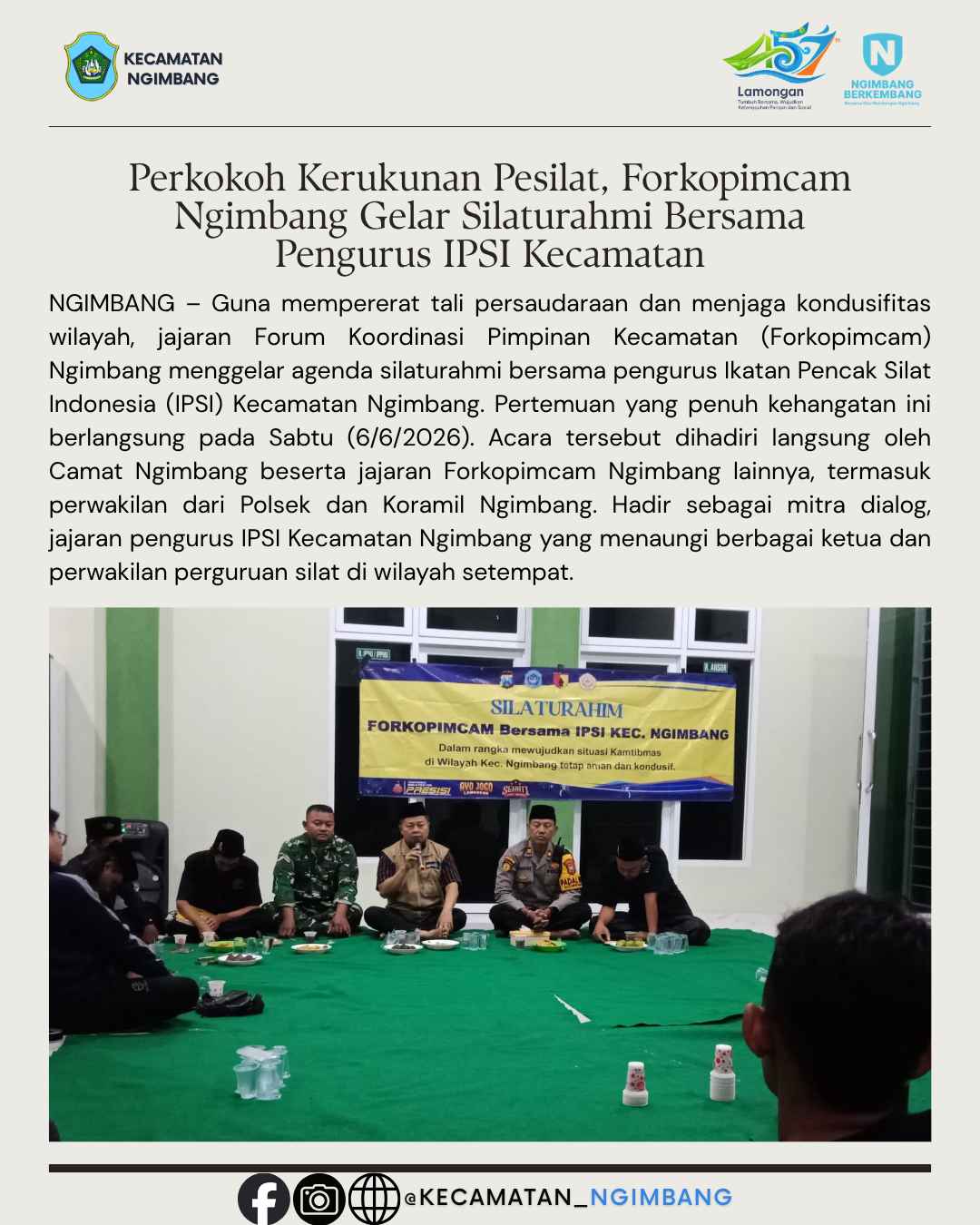 Perkokoh Kerukunan Pesilat, Forkopimcam Ngimbang Gelar Silaturahmi Bersama Pengurus IPSI Kecamatan