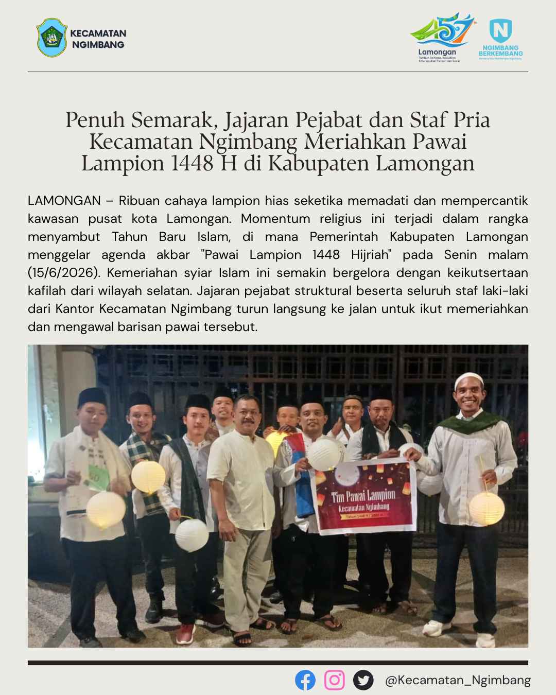Foto: Penuh Semarak, Jajaran Pejabat dan Staf Pria Kecamatan Ngimbang Meriahkan Pawai Lampion 1448 H di Kabupaten Lamongan