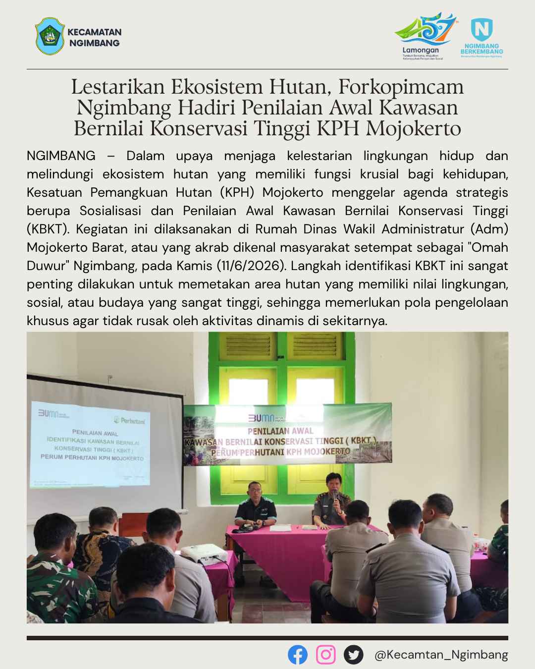 Foto: Lestarikan Ekosistem Hutan, Forkopimcam Ngimbang Hadiri Penilaian Awal Kawasan Bernilai Konservasi Tinggi KPH Mojokerto