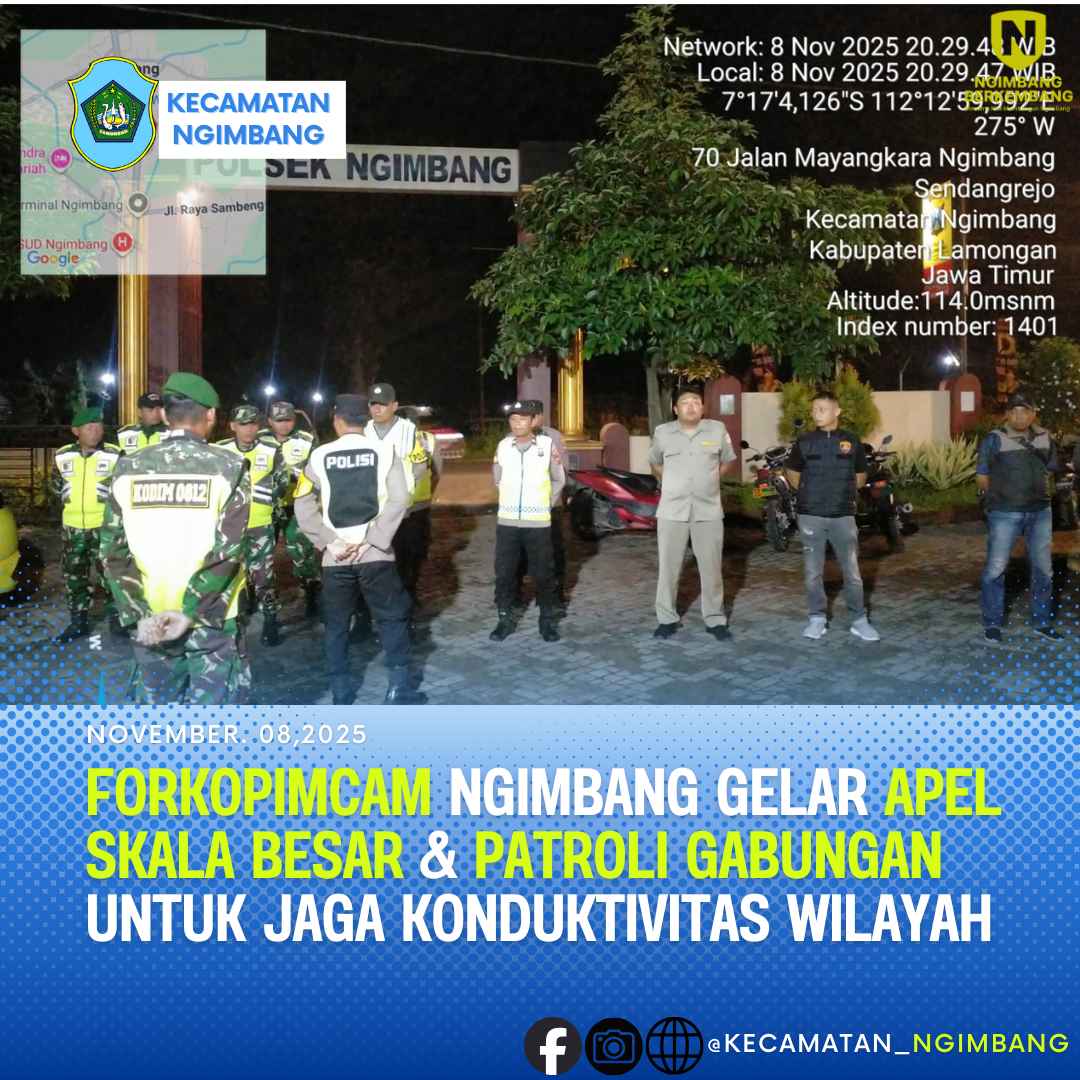 Foto: FORKOPIMCAM NGIMBANG GELAR APEL SKALA BESAR & PATROLI GABUNGAN UNTUK JAGA KONDUKTIVITAS WILAYAH