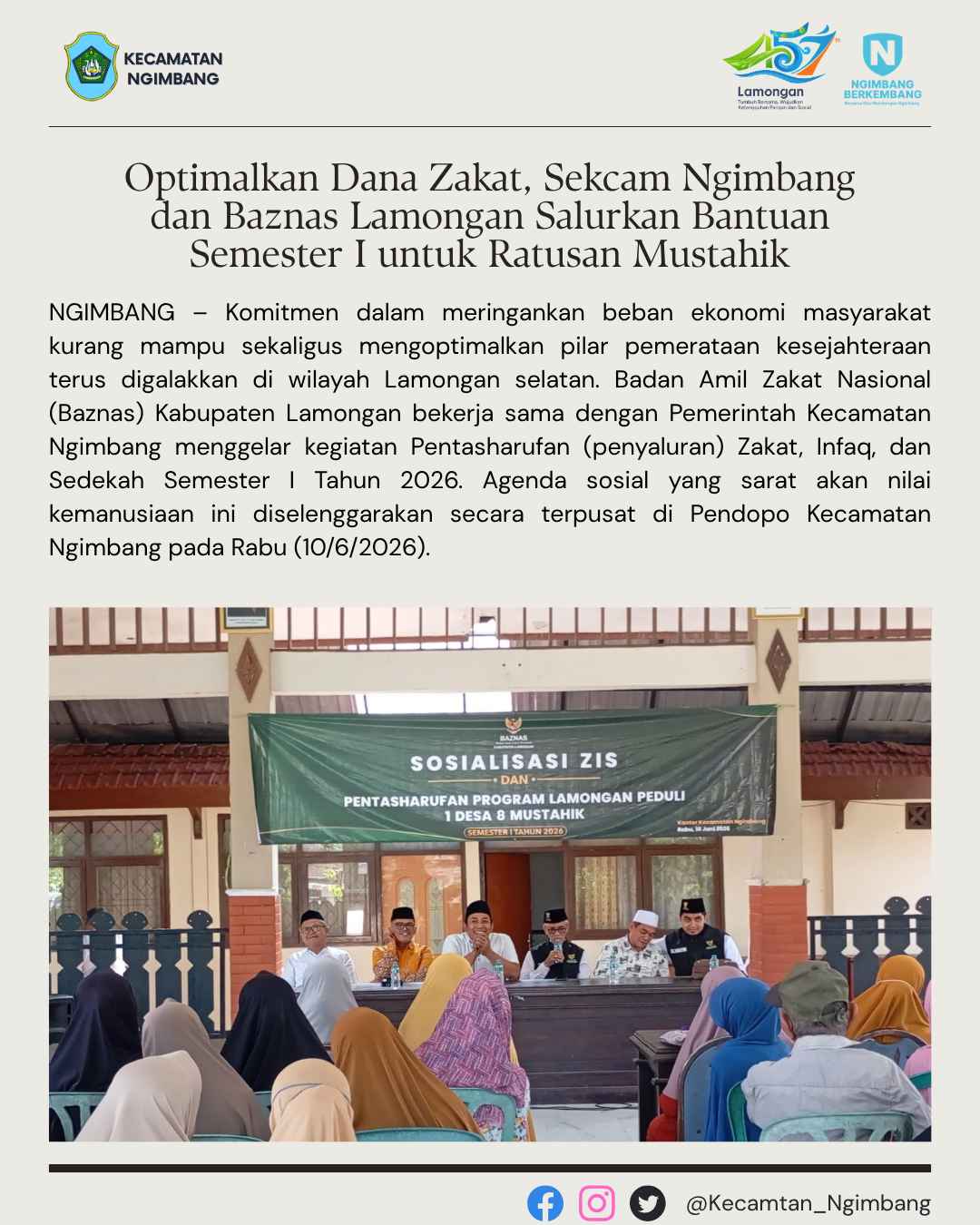 Foto: Optimalkan Dana Zakat, Sekcam Ngimbang dan Baznas Lamongan Salurkan Bantuan Semester I untuk Ratusan Mustahik