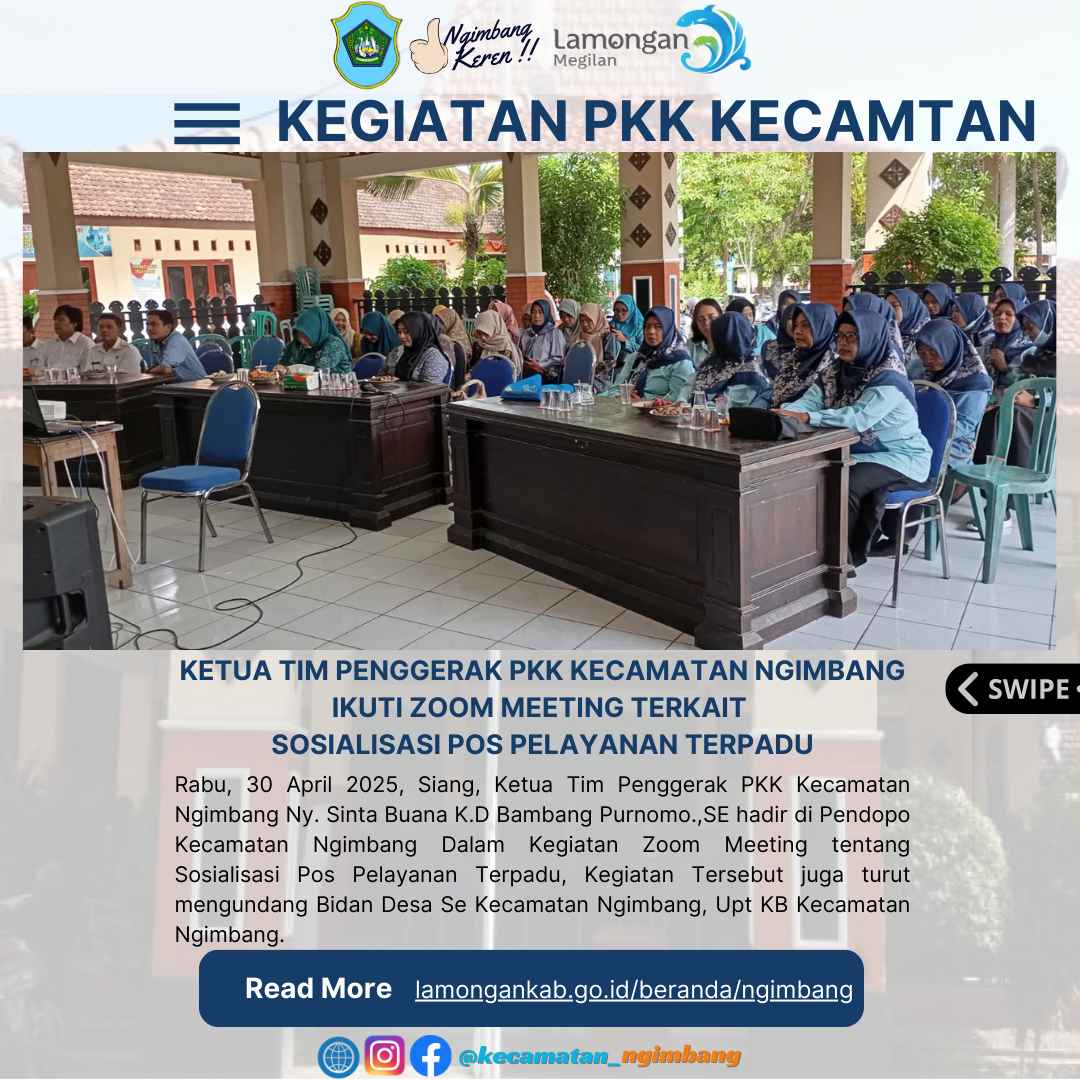 KETUA TIM PENGGERAK PKK KECAMATAN NGIMBANG IKUTI ZOOM MEETING TERKAIT  SOSIALISASI POS PELAYANAN TERPADU