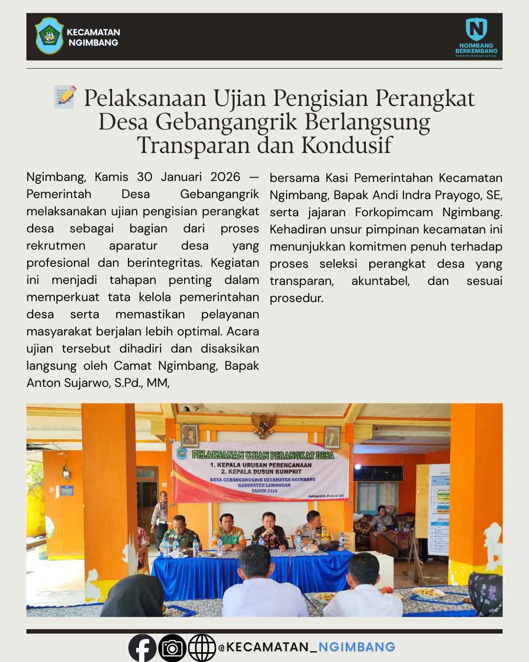 📝 Pelaksanaan Ujian Pengisian Perangkat Desa Gebangangrik Berlangsung Transparan dan Kondusif