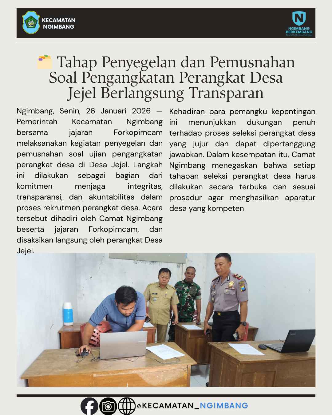🗂️ Tahap Penyegelan dan Pemusnahan Soal Pengangkatan Perangkat Desa Jejel Berlangsung Transparan
