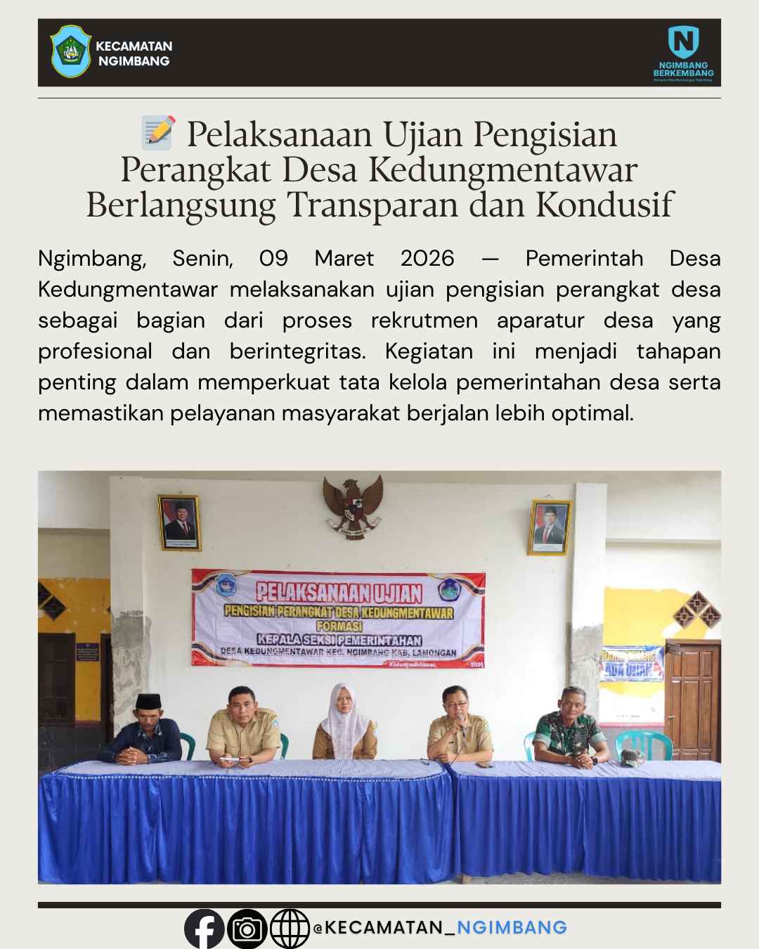 Foto: 📝 Pelaksanaan Ujian Pengisian Perangkat Desa Kedungmentawar Berlangsung Transparan dan Kondusif