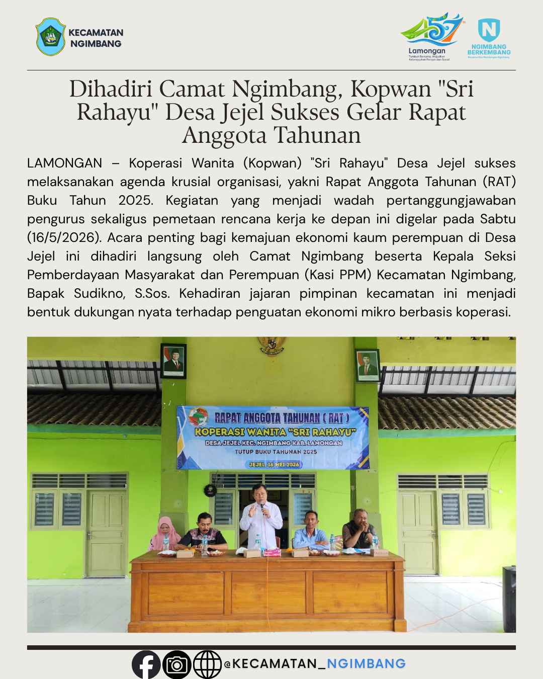 Dihadiri Camat Ngimbang, Kopwan "Sri Rahayu" Desa Jejel Sukses Gelar Rapat Anggota Tahunan