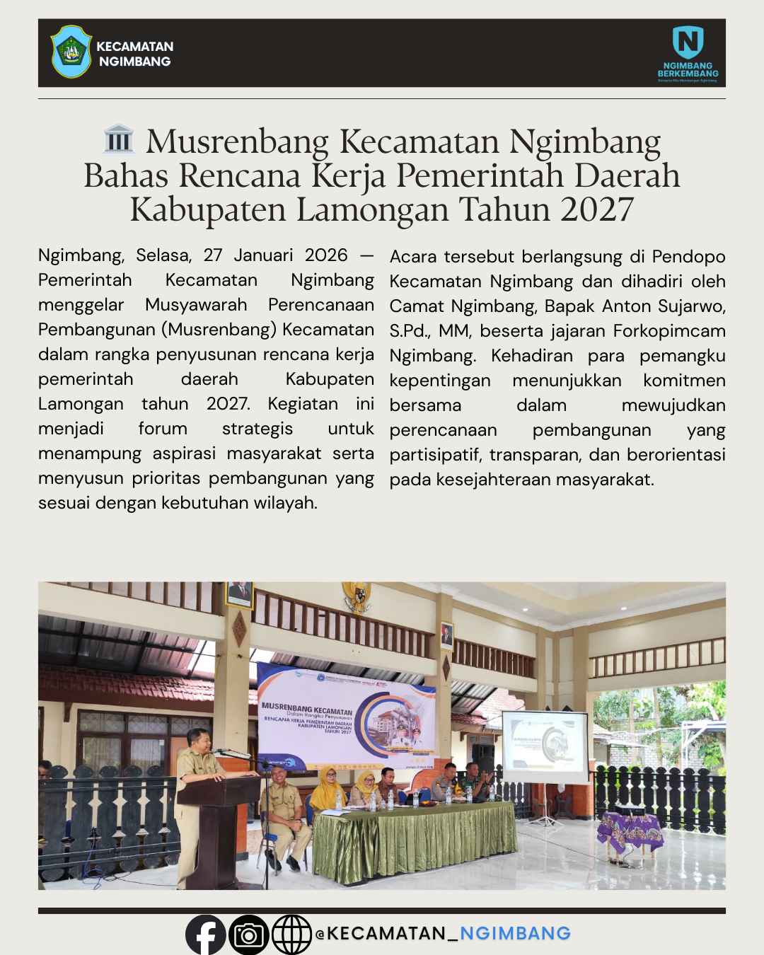🏛️ Musrenbang Kecamatan Ngimbang Bahas Rencana Kerja Pemerintah Daerah Kabupaten Lamongan Tahun 2027
