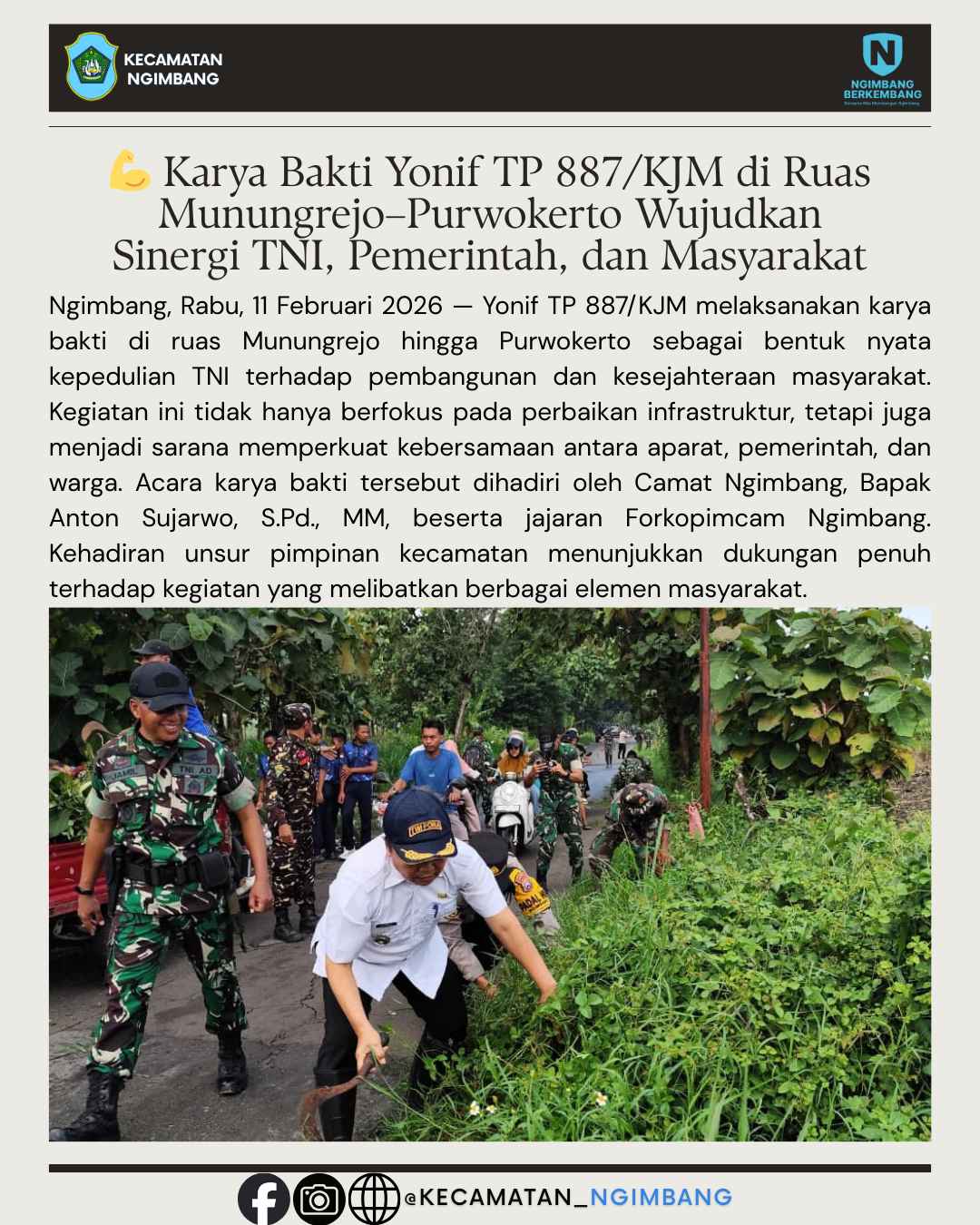 Foto: 💪 Karya Bakti Yonif TP 887/KJM di Ruas Munungrejo–Purwokerto Wujudkan Sinergi TNI, Pemerintah, dan Masyarakat