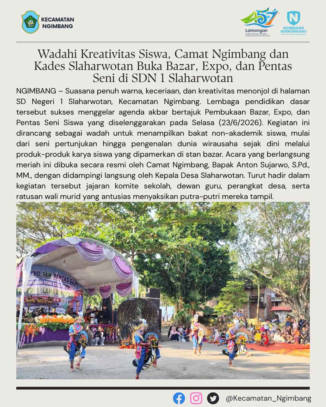 Foto: Wadahi Kreativitas Siswa, Camat Ngimbang dan Kades Slaharwotan Buka Bazar, Expo, dan Pentas Seni di SDN 1 Slaharwotan