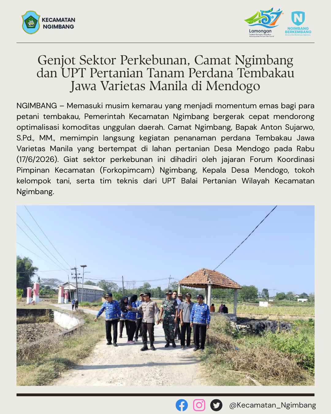 Foto: Genjot Sektor Perkebunan, Camat Ngimbang dan UPT Pertanian Tanam Perdana Tembakau Jawa Varietas Manila di Mendogo