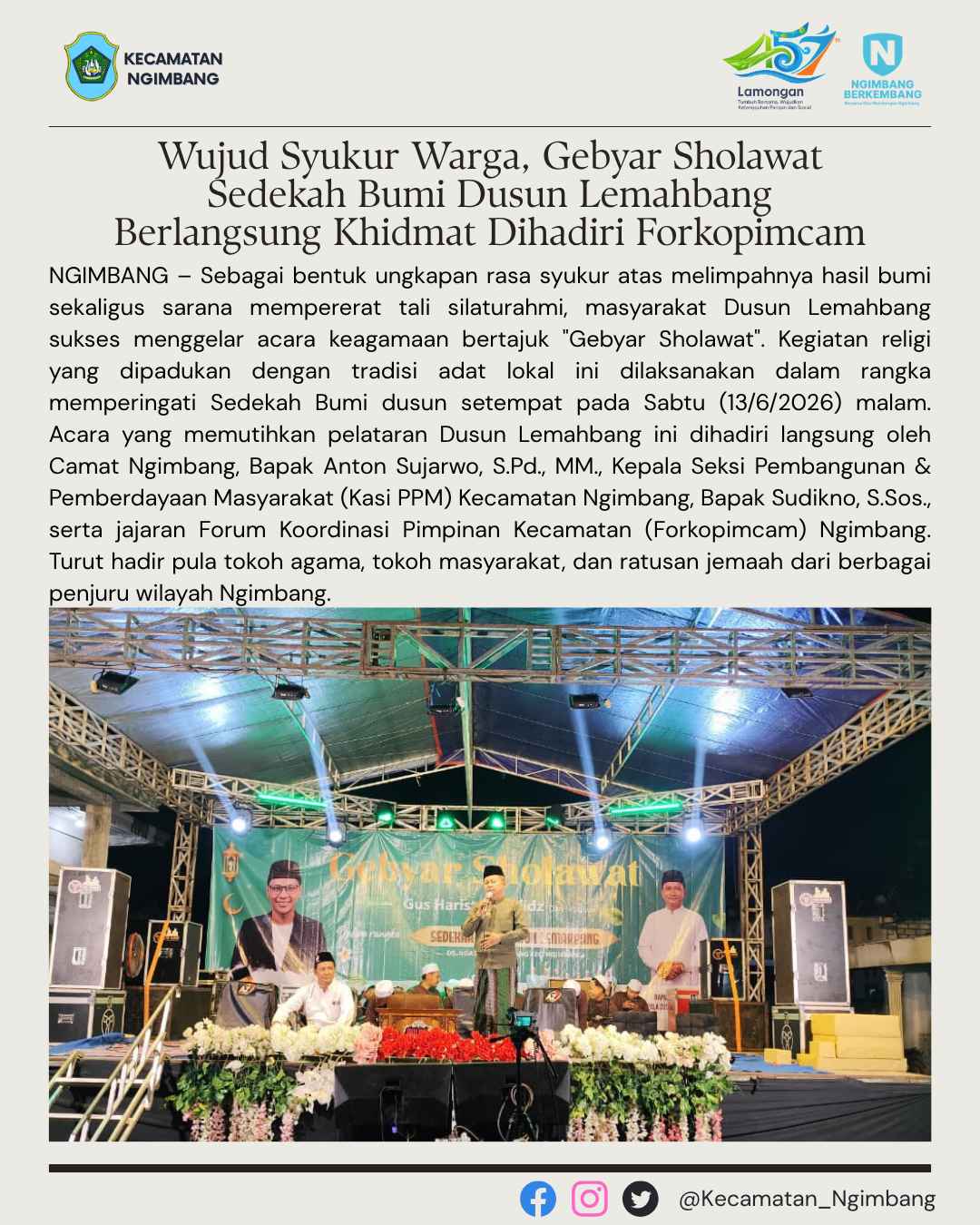 Foto: Wujud Syukur Warga, Gebyar Sholawat Sedekah Bumi Dusun Lemahbang Berlangsung Khidmat Dihadiri Forkopimcam