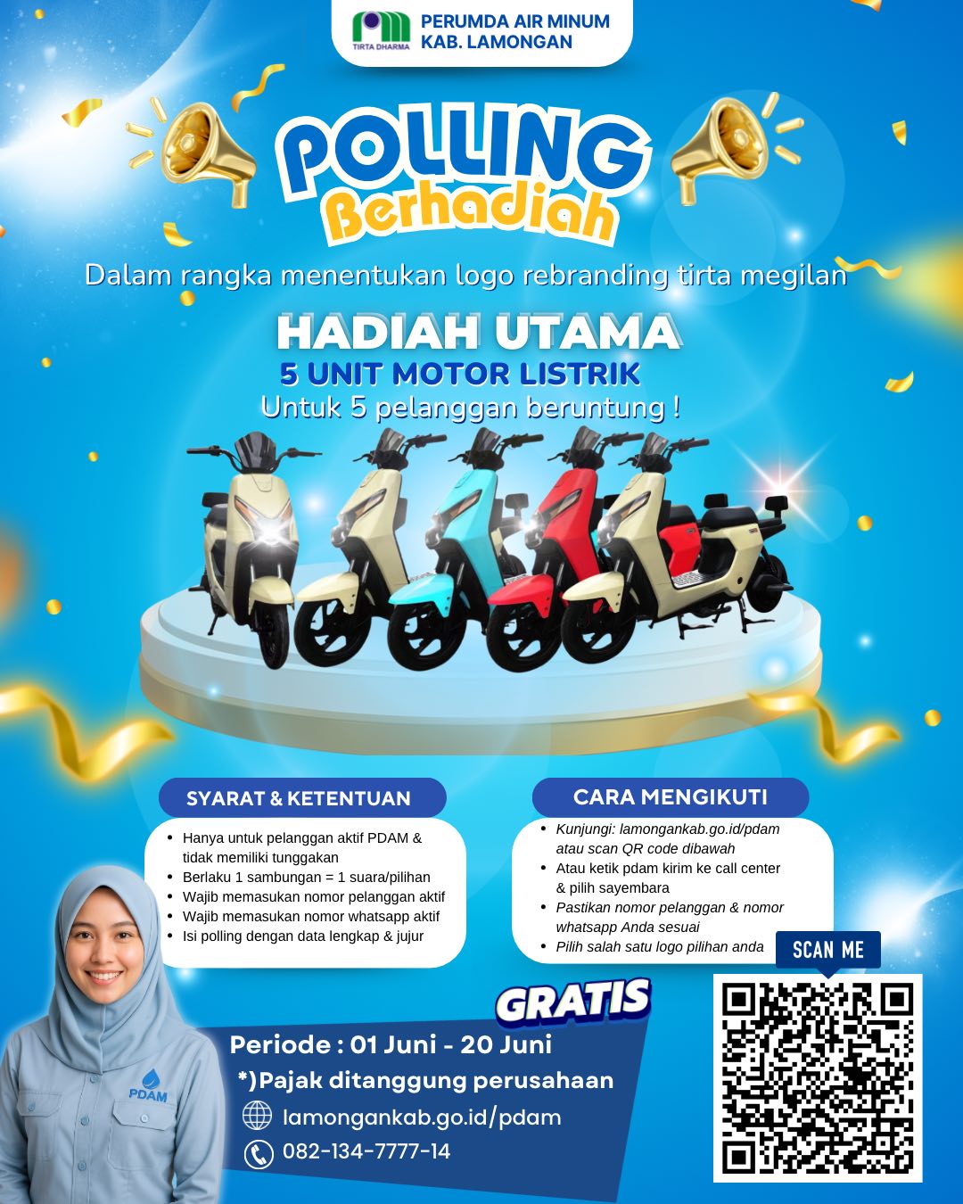 Polling Berhadiah 5 Motor Listrik untuk Pelanggan PERUMDAM LAMONGAN