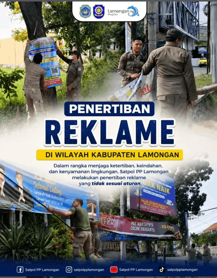 SATPOL PP KABUPATEN LAMONGAN TERTIBKAN 37 REKLAME MELANGGAR ATURAN