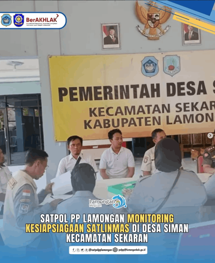 Foto: Satpol PP Lamongan Monitoring Kesiapsiagaan Satlinmas di Desa Siman Kecamatan Sekaran