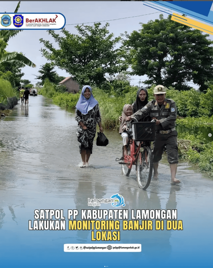 Foto: SATPOL PP LAMONGAN LAKUKAN MONITORING BANJIR DI DUA LOKASI