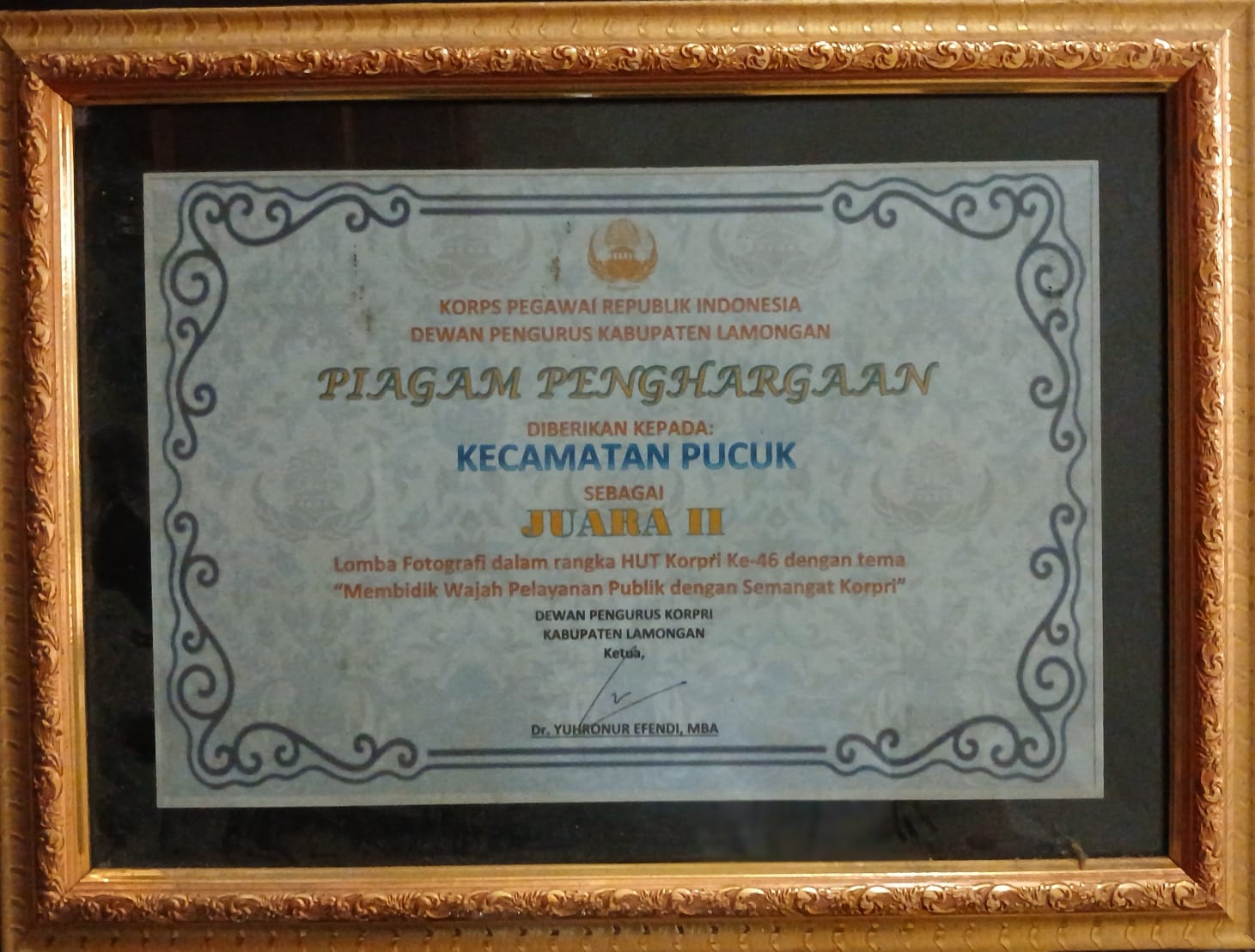 Foto: Penghargaan Kecamatan Pucuk Sebagai Juara II Lomba Fotografi Dalam Rangka HUT Korpfi ke - 46