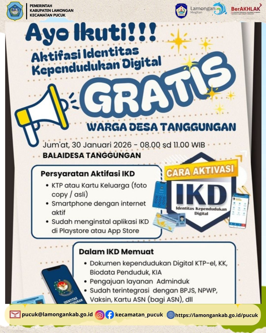 Foto: Pengumuman Kegiatan Pendaftaran Identitas Kependudukan Digital (IKD) Tahun 2026 Di Desa Tanggungan Kec. Pucuk Kab. Lamongan