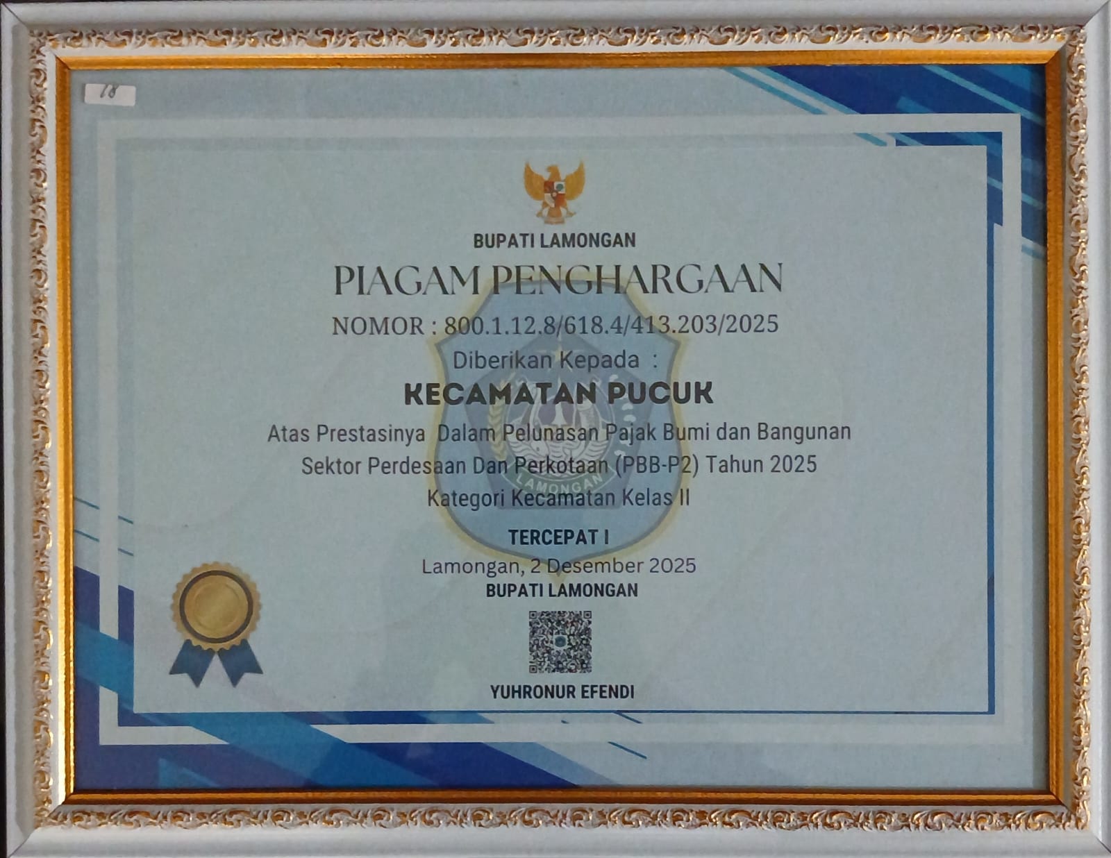 Foto: Prestasi Kecamatan Pucuk Dalam Pelunasan Pajak Bumi Dan Bangunan sektor Perdesaan dan Perkantoran di Tahun 2025
