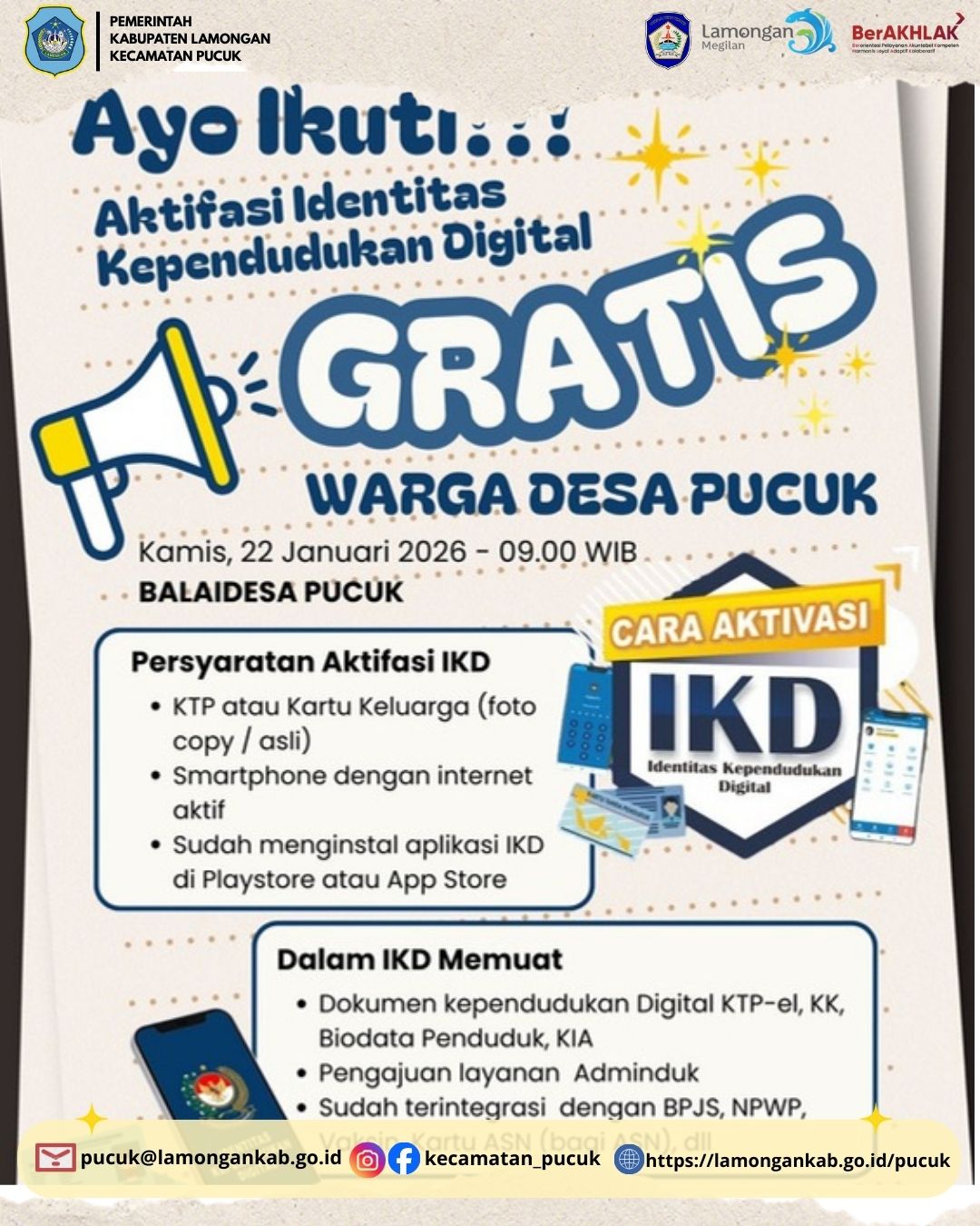 Foto: Pengumuman Kegiatan Pendaftaran Identitas Kependudukan Digital (IKD) Tahun 2026 Di Desa Pucuk Kec. Pucuk Kab. Lamongan